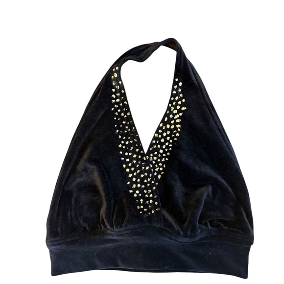 Elegant Black Halter Top with Silver Details - Picture 1 of 4
